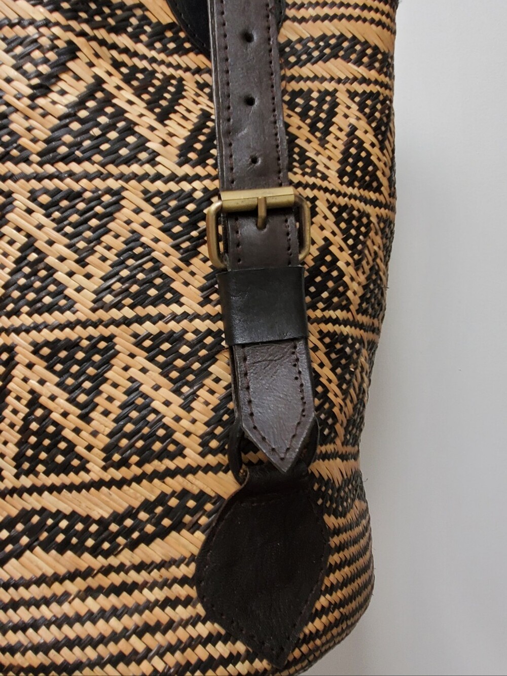 Vintage Tribal Ethnic Handwoven Rattan Bucket Bag Backpack Storage Decor - Picture 5 of 10